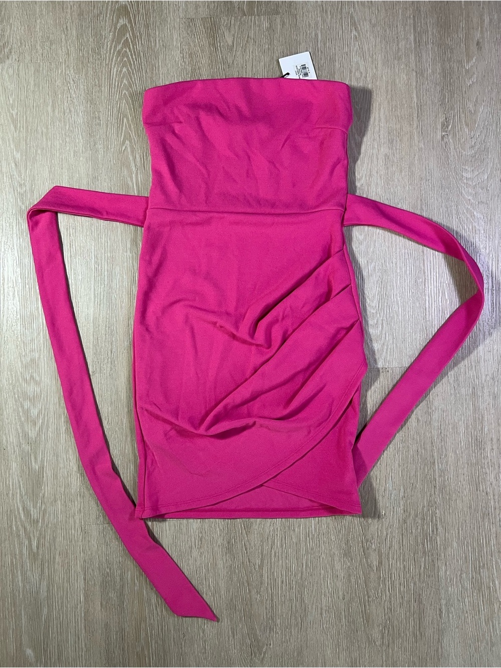 Revamped Bright Fuchsia Strapless Mini Dress with Front Tie Detail Women’s Small